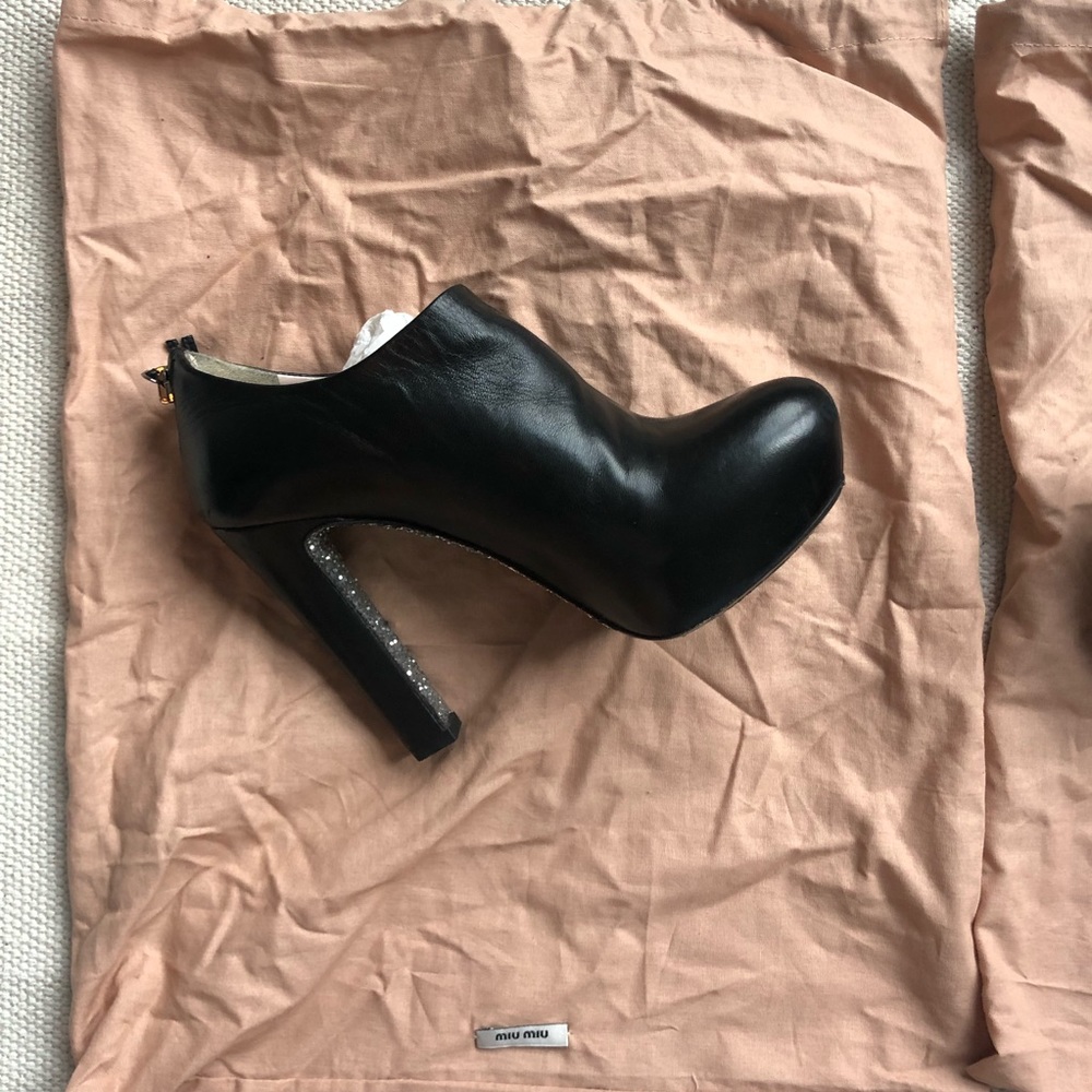 MIU MIU Calzature Donna Nappa Glitter Platform Black Leather Booties 6 - Picture 5 of 16
